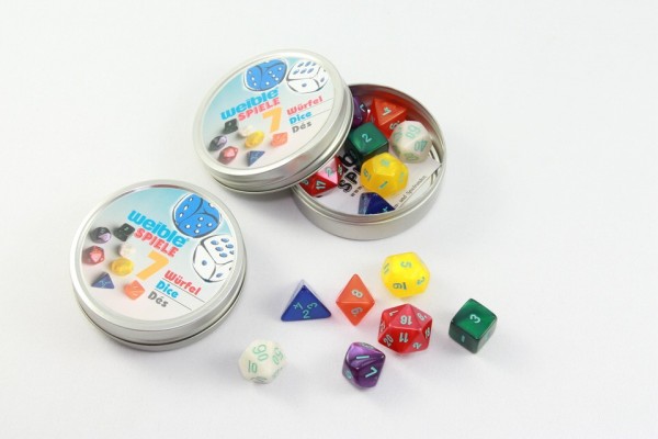 Weible 7 mehrseitige Würfel in Metaldose Spielzeug