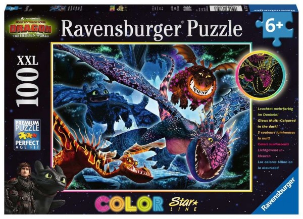 Ravensburger Kinderpuzzle - Dragons, Leuchtende Dragons 100 Teile XXL Spielzeug