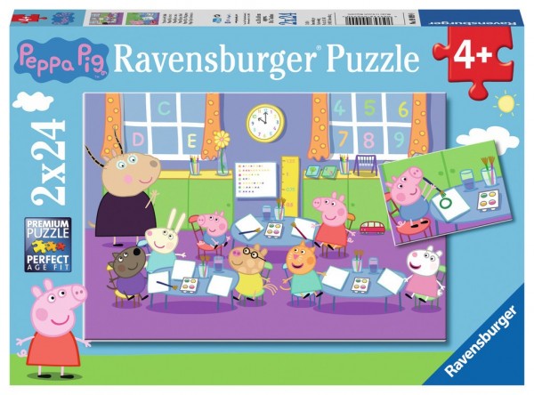 Ravensburger Spieleverlag Kinderpuzzle - Peppa Pig, Peppa in der Schule 2 x 24 Teile Spielzeug