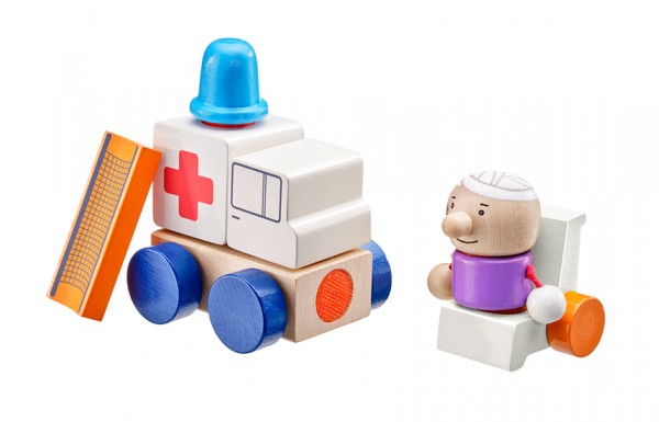 Schmidt Spiele Krankenwagen, Klett-Stapelspielzeug, 7 Teile Spielzeug