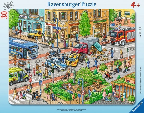 Ravensburger Spieleverlag Kinderpuzzle - Unterwegs in der Stadt 30 Teile Spielzeug