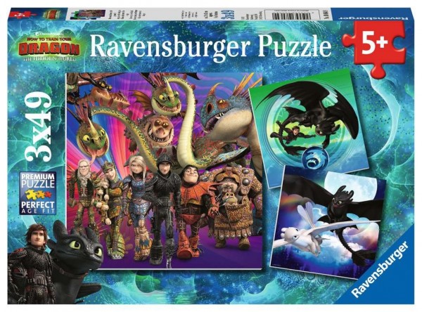 Ravensburger Kinderpuzzle - Dragons, Drachenzähmen leicht gemacht 3x49 Teile Spielzeug