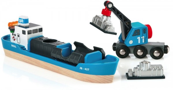 Brio Containerschiff mit Kranwagen Spielzeug