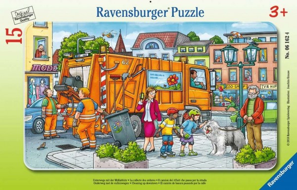 Ravensburger Kinderpuzzle - Unterwegs mit der Müllabfuhr 15 Teile Spielzeug