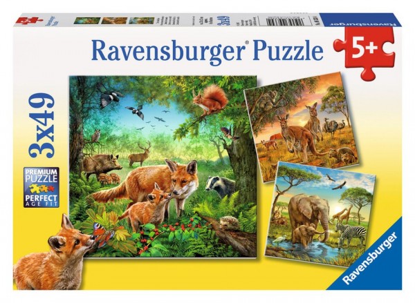 Ravensburger Puzzle 3x49 Teile Tiere der Erde Spielzeug