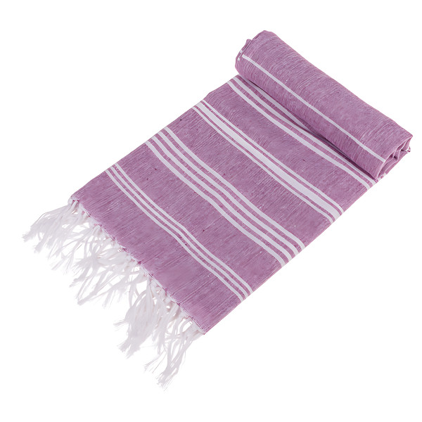 Weiß/lilanes Fouta-Hamamtuch (für Sauna & Strand)