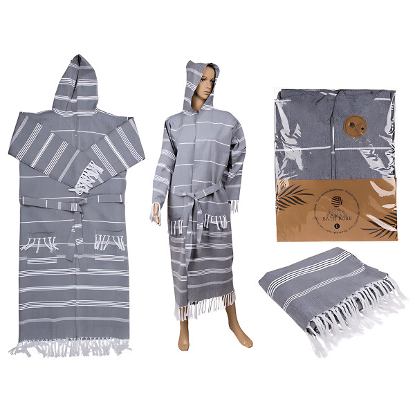 Grau/weißer Fouta-Hamam-Bademantel