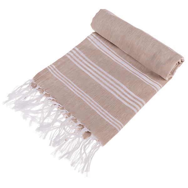 Weiß/braunes Fouta-Hamamtuch (für Sauna & Strand)